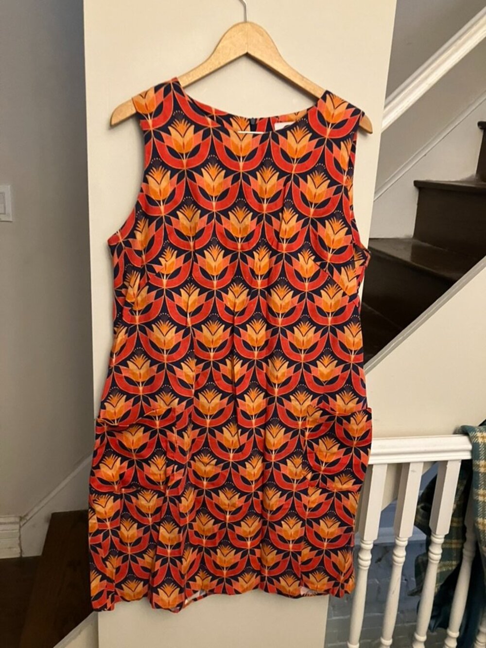 Lesley Evers Bright Orange and Navy Dress